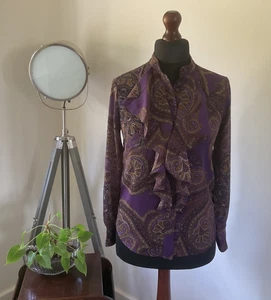 Ralph Lauren Paisley Ruffle-Trim Georgette Shirt Purple BNWT Size XS - Picture 1 of 13