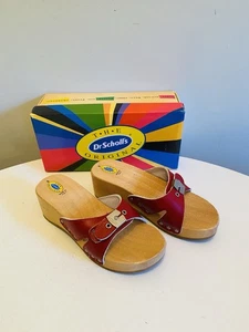 Dr Scholls Women Size 6 M Wood Exercise Clog Sandal Red Leather Slide Shoe New - Picture 1 of 11