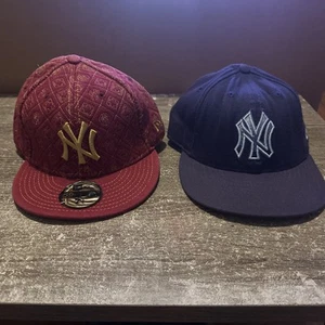 Lot Of (2) New York Yankees New Era Fitted Baseball Hat Caps Size 7 1/4 - Picture 1 of 18