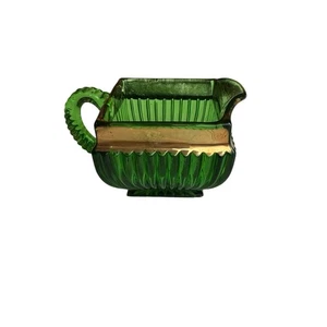 CREMA VETRO PRESSATO VERDE SMERALDO VINTAGE EAPG Glasport bordo oro #1506 - Foto 1 di 7
