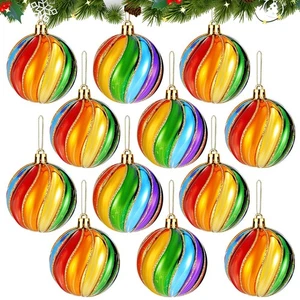 12 Pcs Rainbow Christmas Ornaments 2.36 Inch Rainbow Striped Gay Pride Ball O... - Bild 1 von 5