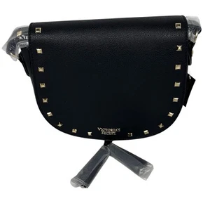 Victoria’s Secret Black Crossbody Purse Studded Saddle Bag NWT - Picture 1 of 15
