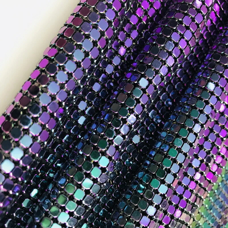 Tela de malla de lentejuelas de metal brillante hágalo usted mismo hoja cota de malla de aluminio red ropa artesanía Foto 1 de 4