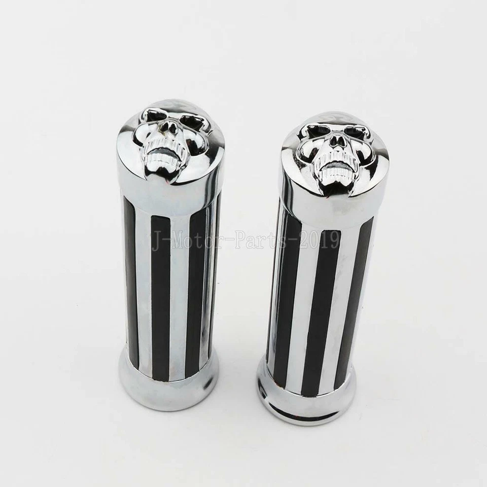 Empuñaduras de manillar de motocicleta de 1" con extremo de calavera para Yamaha Suzuki Honda cromadas Foto 1 de 1