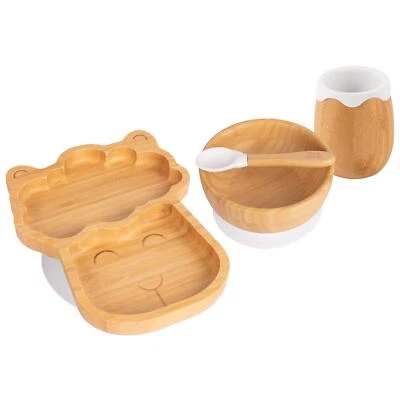 4pc Tiny Dining Weiß Lama Bambus Baby Fütterungsset Kinder Teller Schüssel - Bild 1 von 4