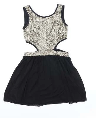 Rare Womens Black Nylon Blend A-Line Size 10 - Image 1 of 4