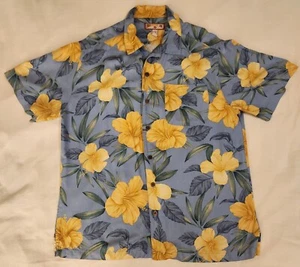 Karibik Joe L (Large) Hawaiihemd - blau mit gelben Blumen grüne Blätter - Viskose - Bild 1 von 12