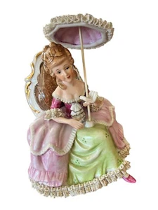 Porcelain Figurine Woman Sitting with Umbrella - Picture 1 of 7