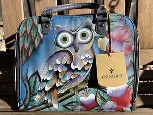 Elegante Anuschka Leder handbemalt "Mitternachteule" Umhängetasche Handtasche - Bild 1 von 12