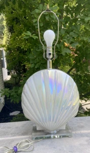 Vtg Glass Lamp Shell Beach Shore Décor Iridescent Costal Mid Century Pearlescent - Picture 1 of 12