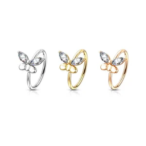 CZ Butterfly Bendable Ear Cartilage Daith Tragus Helix Hoop Nose Rings 20G - Picture 1 of 11
