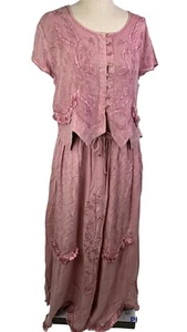Vintage Fairycore Outfit Pink Skirt Boho Hippie Cottagecore Tassels Embroidered - Picture 1 of 9
