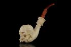 Skeleton Hand Holds Skull  Pipe By Ali  New Block Meerschaum Handmade W Case1151