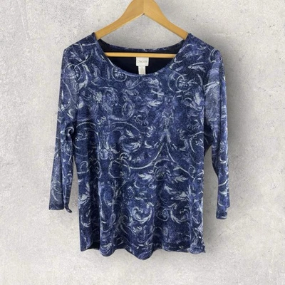 Chicos Plateado Metálico Brillante Camiseta Pullover Fiesta Top Estampado Azul Talla 2 Grande Foto 1 de 4