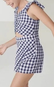 MAYORAL INDIGO GINGHAM COTTON ROMPER Girls Size 12 - Picture 1 of 8