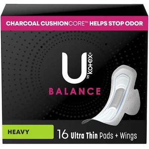 U by Kotex Balance Ultra Thin Pads with Wings, Heavy Absorbency - Picture 1 of 6