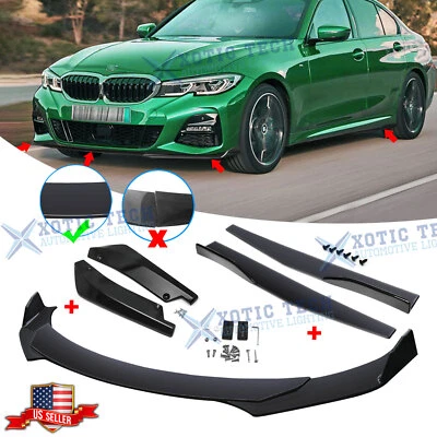 Car Front Rear Bumper Lip Spoiler Splitter Extension + Side Skirt Kit for BMW - Image 1 of 4