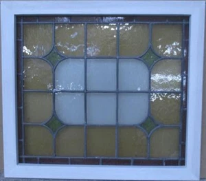 OLD ENGLISH LEADED STAINED GLASS WINDOW Simple Geometric 22.5" x 20" - Picture 1 of 3