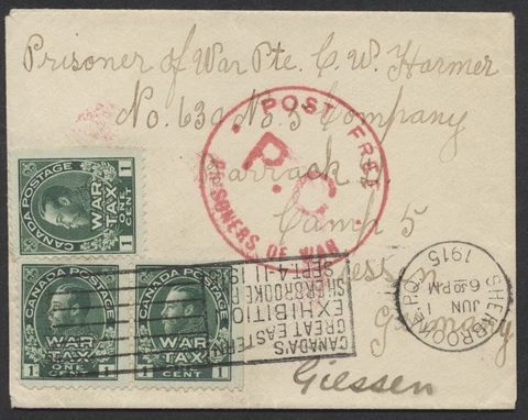 1915 Canada Prisoner of War Cover Sherbrooke QUE to Germany Exhibition Slogan Cover