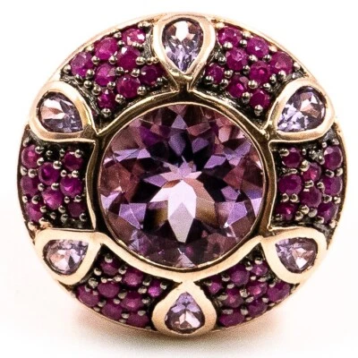 Anillo de cóctel de amatista natural y rubí de 8,53 quilates enchapado en oro rosa 925 astilla talla 7 Foto 1 de 4