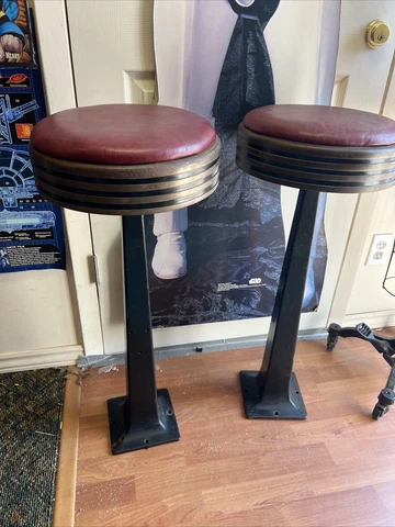Set Of Vintage 50s? 31” Iron Diner Bar Soda fountain Parlor Swivel Stools Deco Cover