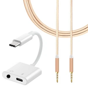 2in1 Type C to 3.5mm Audio Aux Cable Male to Male Cable fit Google Pixel 4 XL US - Picture 1 of 1