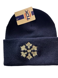 BEANIE NAVY KNIT WITH SNOWFLAKE ONE SIZE - Picture 1 of 1