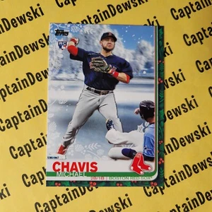 Michael Chavis 2019 Topps Holiday SP/Raro nevado en fondo variación de foto - Imagen 1 de 2