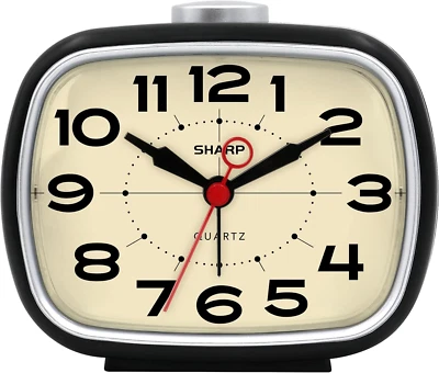 Sharp Alarm Clock, Retro Analog Simple Battery Powered Clock, Black - Image 1 of 4