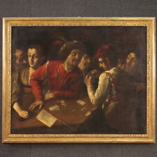 Giocatori di carte dipinto antico quadro ad olio su tela pittura arte XVII sec