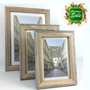 Photo Picture Frame 8x10 6x8 7x5 6X4in Wall Desk Mountable Grey Natural 2 Tone - Picture 1 of 7