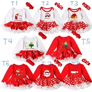 Newborn Baby Girl My 1st Christmas Romper Dress Outfits Xmas Costume Clothes Set - Picture 1 of 9
