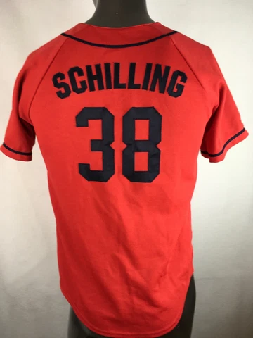 Majestic CURT SCHILLING #38 BOSTON RED SOX Jersey Youth Large Pre Owned Stitched Cover