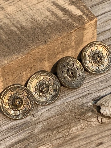 Antique Art Nouveau Shank Button Round Flower design Metal Cover