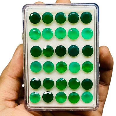 30 piezas piedras preciosas sueltas sin tratar de alta calidad de ónix verde natural de 9 mm de corte redondo Foto 1 de 4