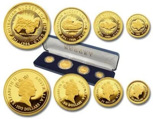 VERY RARE 1986 1.85 OZ AUSTRALIAN NUGGET PROOF GOLD 4 COIN SET ( W/BOX & COA ) - Picture 1 of 12