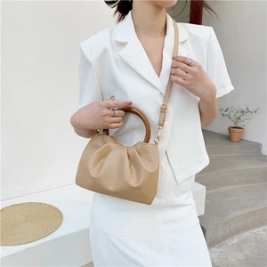 Pu Leather Shoulder Bag Wooden Handle Crossbody Bag Messenger Bag Women - Picture 1 of 11