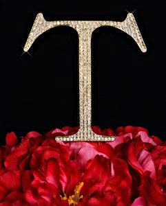 Collection Crystal Rhinestone Letter-T Wedding Cake Topper, Small, Gold - Bild 1 von 1