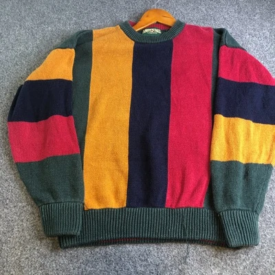 Suéter American Eagle Para Hombre Grande Verde Bloque de Color Años 90 Y2K Rayas Grueso Tejido Foto 1 de 4