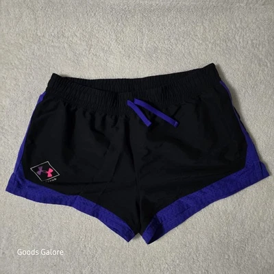 Under Armour Shorts She Plays We Win Inspirational Black Purple Heatgear UA YXL - Image 1 of 4