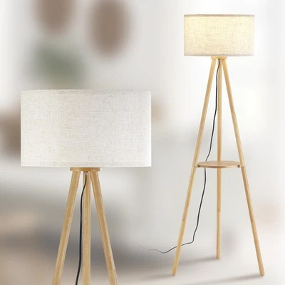 Wood Tripod Floor Lamp with Shelf & 3 Color Temparature LED Bulb, Modern Nord... - Image 1 of 4