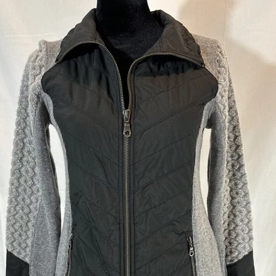 Chaqueta para mujer prAna ligera mezcla de lana manga tejida cremallera completa gris negra XS Foto 1 de 4
