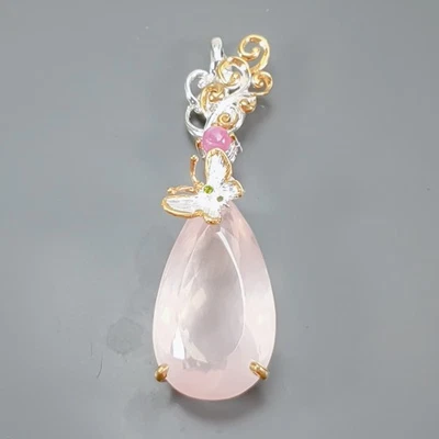 Joyería 30 ct+ Colgante Cuarzo Rosa Natural Plata de Ley 925/NP52304 Foto 1 de 4