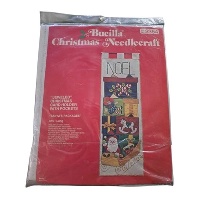 Bucilla christmas needlecraft santas packages jeweled Christmas card holder NOS - Image 1 of 4