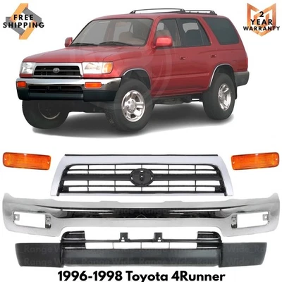 Front Bumper Chrome Steel & Grille Assembly Kit For 1996-1998 Toyota 4Runner Foto 1 de 4