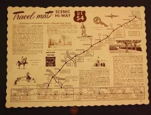 1960s Era Scenic Hi-Way US 54 Travel-Mat placemat Abraham Lincoln Jesse James--- - Picture 1 of 1