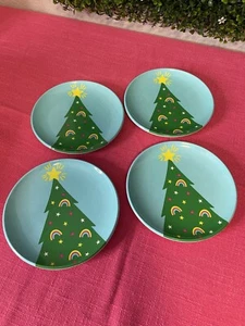 Holiday Home Christmas Tree Plates Multi Color Rainbow Hot Pink Blue Nwot - Picture 1 of 6