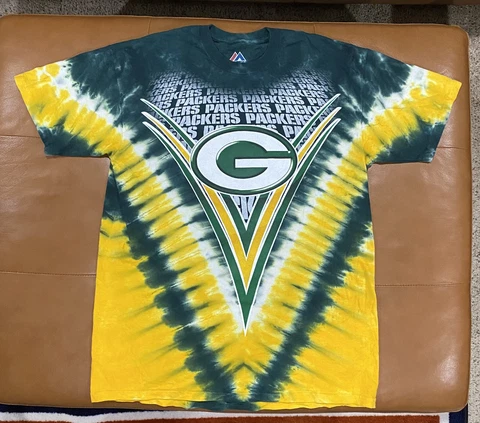 Vintage Green Bay Packers Shirt Men's XL Tie Dye Yellow Green White Tee Cover