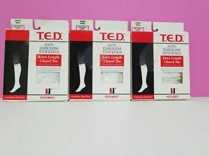 3 T.E.D. ANTI-EMBOLISM STOCKINGS Knee Extra Length White Large 18mm/Hg 203500 - Picture 1 of 5