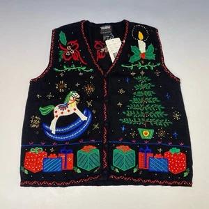 NWT Women’s Christmas Cardigan Ugly Sweater Large Designers Originals Ho Ho Ho - Picture 1 of 6